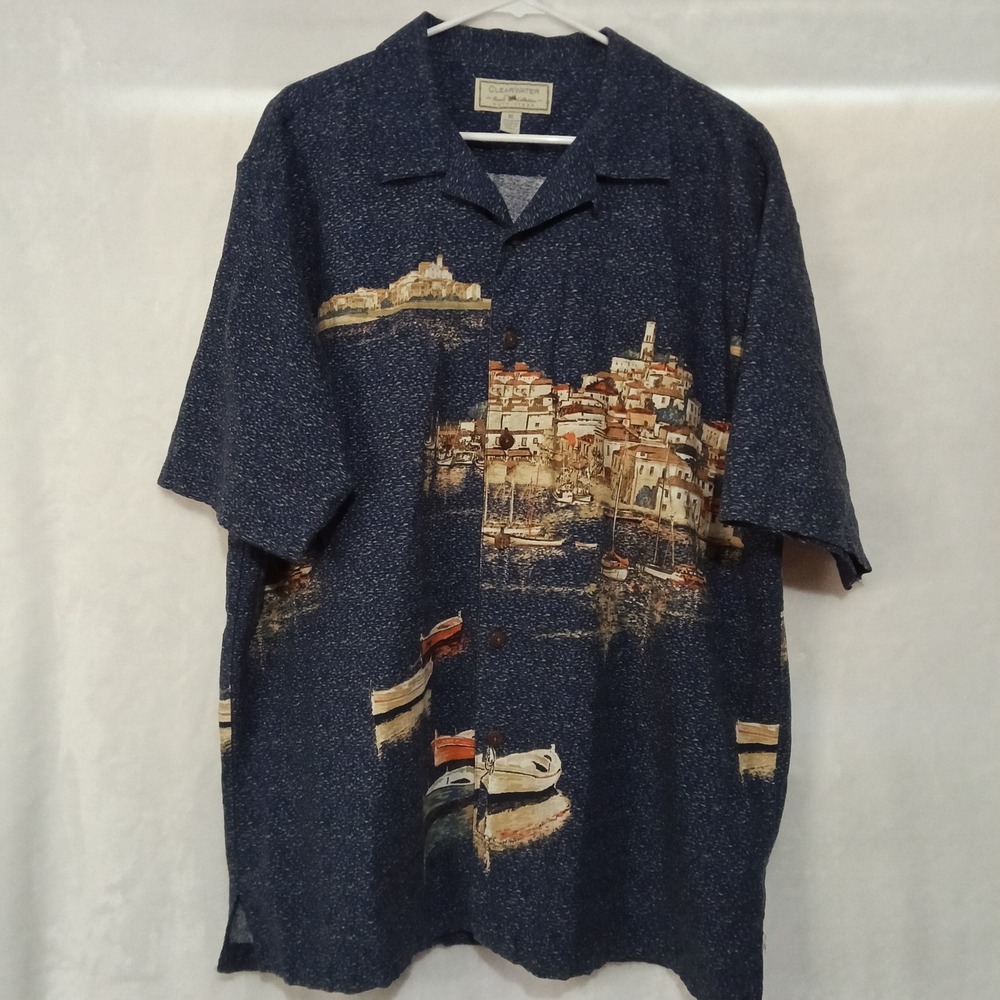 Clearwater Outfitters Resort Collection Blue Scenic Harbor Shirt Mens XL Cotton - Picture 2 of 7